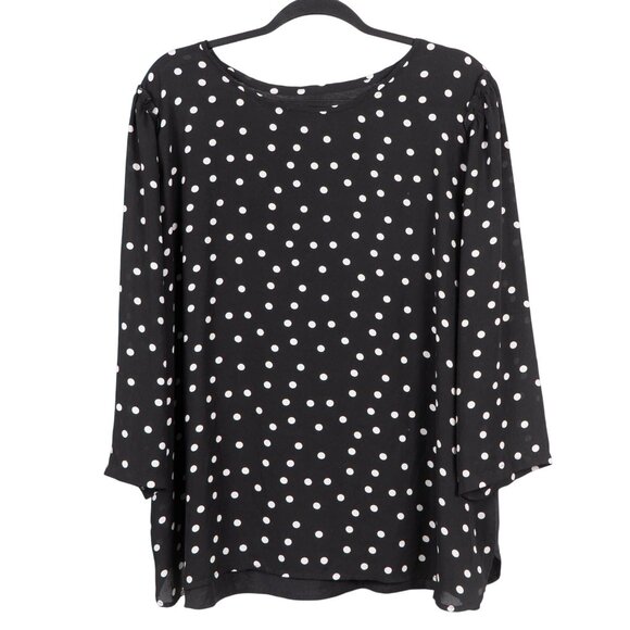 Van Heusen Polka Dot Blouse XXL Womens Black White Stretch 3/4 Sleeves - Picture 1 of 5